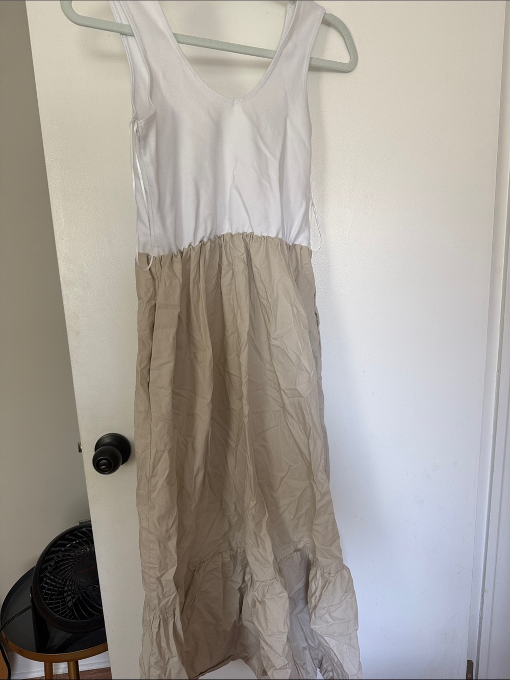 Women’s Two-Tone Maxi Dress in White and Beige